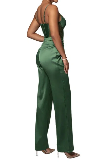 Jluxlabel Incomparable Lace Inset Satin Bodysuit In Green