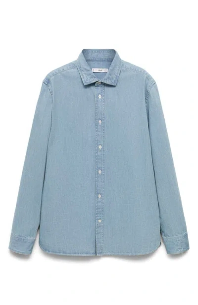 Mango Regular Fit Linen Button-up Shirt In Light Blue