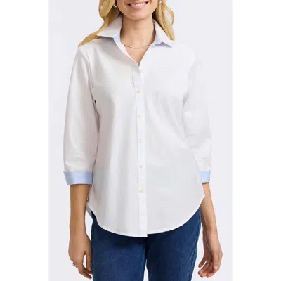 Foxcroft Margie Three-quarter Sleeve Cotton Button-up Shirt In White