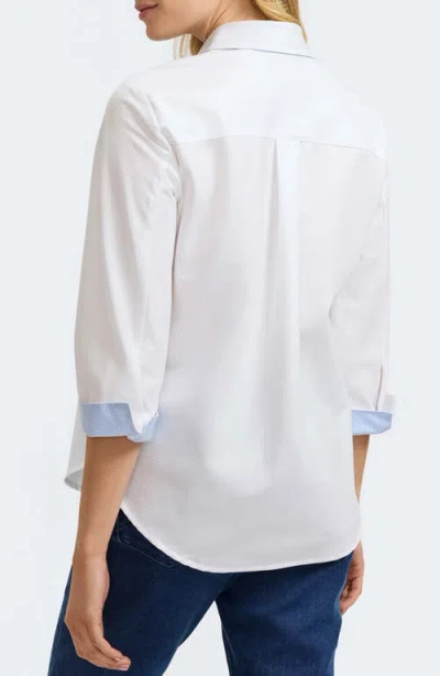 Foxcroft Margie Three-quarter Sleeve Cotton Button-up Shirt In White
