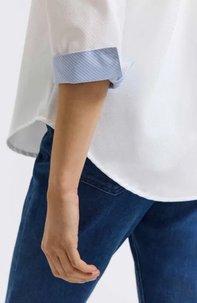 Foxcroft Margie Three-quarter Sleeve Cotton Button-up Shirt In White