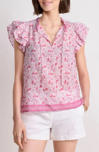 Vineyard Vines Print Ruffle Sleeve Top In Frangipani Marsh
