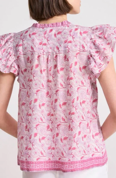 Vineyard Vines Print Ruffle Sleeve Top In Frangipani Marsh