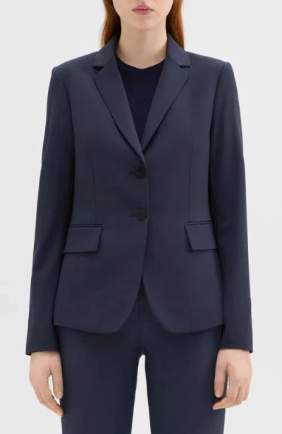 Theory Single-breasted Blazer Jacket In Navy Blue Polyester In Nocturne Navy