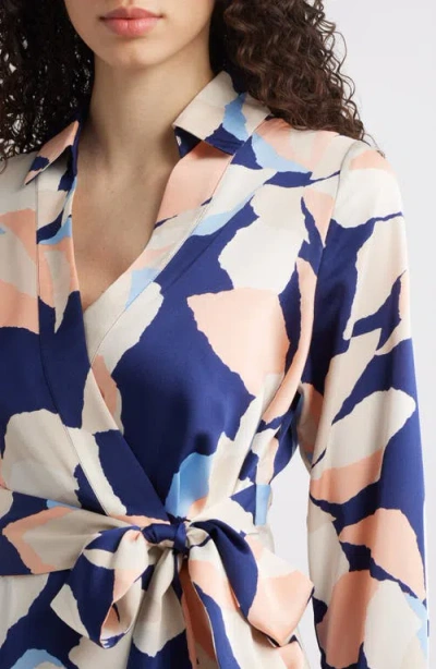 Tahari Asl Faux Wrap Mini Dress In Navy Multi