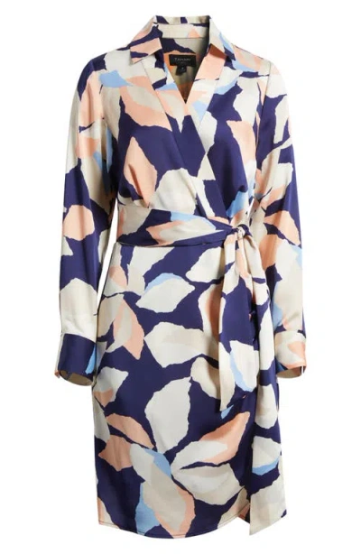 Tahari Asl Faux Wrap Mini Dress In Navy Multi