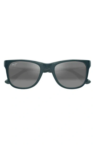 Maui Jim Kikonia Xl 53mm Wraparound Rectangular Sunglasses In Shiny Solid Greyish Blue/grey