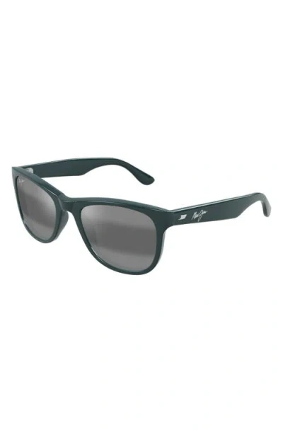 Maui Jim Kikonia Xl 53mm Wraparound Rectangular Sunglasses In Shiny Solid Greyish Blue/grey