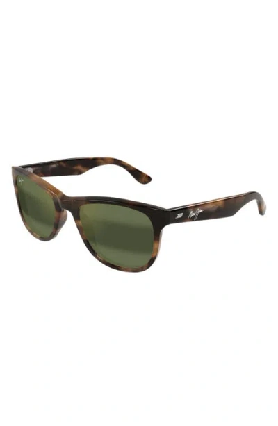Maui Jim Kikonia Xl 53mm Wraparound Rectangular Sunglasses In Shiny Melange Brown Havana