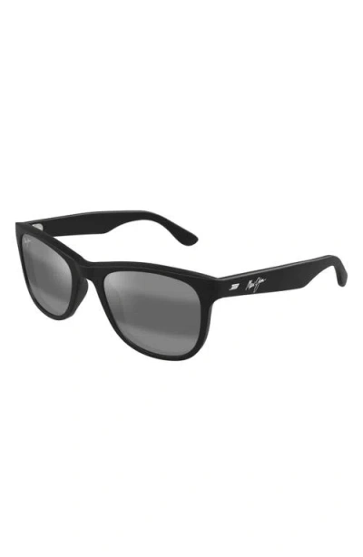 Maui Jim Kikonia Xl 53mm Wraparound Rectangular Sunglasses In Matte Black/neutral Grey