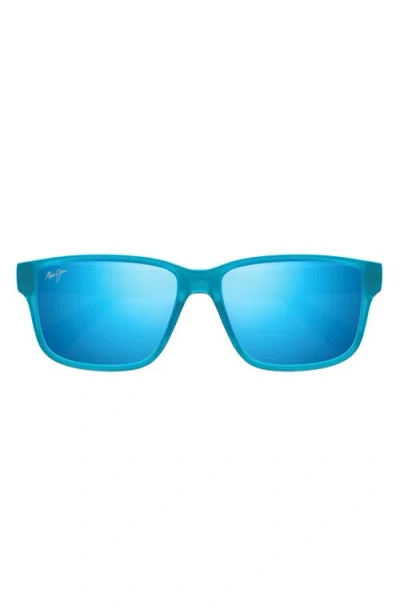 Maui Jim 58mm Polarizedplus2® Rectangular Sunglasses In Matte Trans Blue/blue Hawaii
