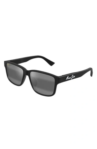 Maui Jim 58mm Polarizedplus2® Rectangular Sunglasses In Matte Black/neutral Grey