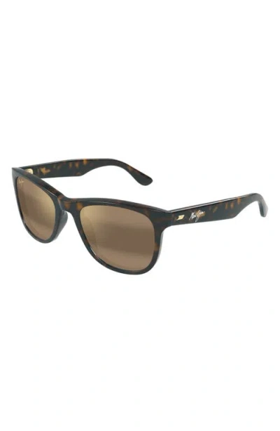 Maui Jim Kikonia Xl 56mm Polarizedplus2® Rectangular Sunglasses In Shiny Melange Brown Havana