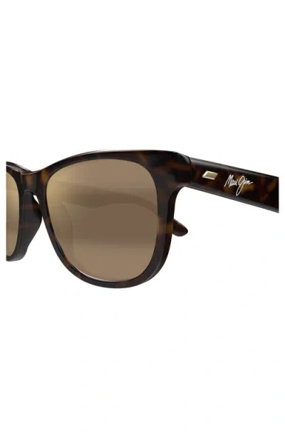 Maui Jim Kikonia Xl 56mm Polarizedplus2® Rectangular Sunglasses In Shiny Melange Brown Havana
