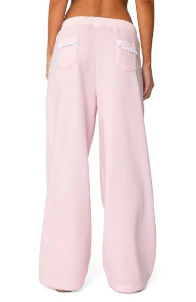 Edikted Ashtin Ruffle Trim Wide Leg Sweatpants In Light-pink