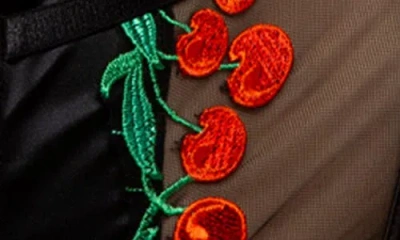 Roma Confidential Cherry Delight Corset & G-string Set In Black/multi