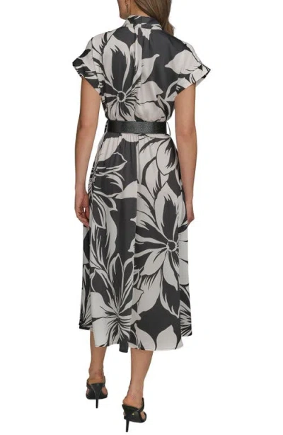 Donna Karan Women's Floral-print Belted Midi Dress In Black