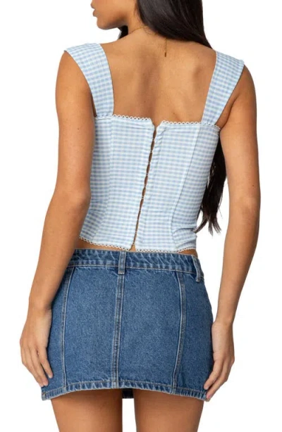 Edikted Marcella Gingham Mesh Corset Top In Light-blue