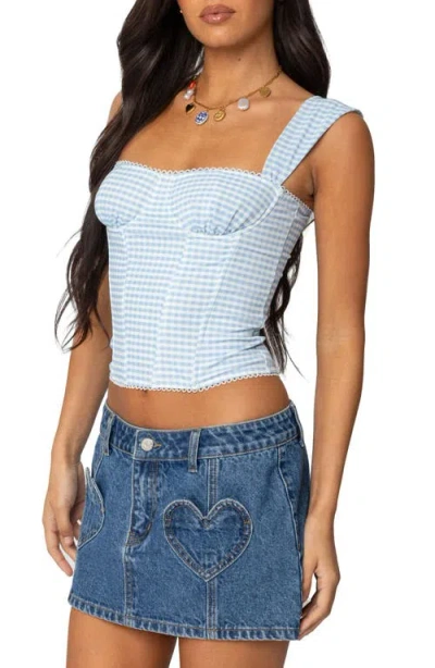 Edikted Marcella Gingham Mesh Corset Top In Light-blue