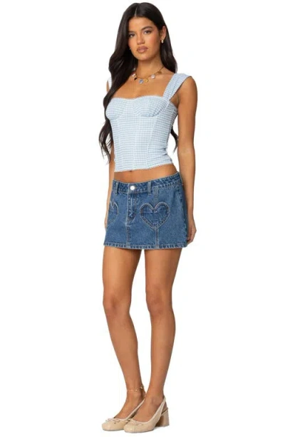 Edikted Marcella Gingham Mesh Corset Top In Light-blue