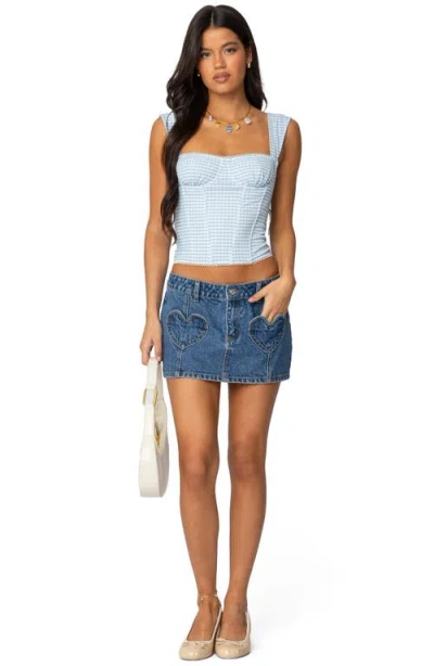 Edikted Marcella Gingham Mesh Corset Top In Light-blue