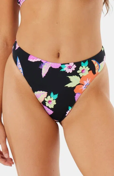 Roxy Wanderlust Midrise High Leg Moderate Bikini Bottom In Black Multi