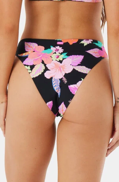 Roxy Wanderlust Midrise High Leg Moderate Bikini Bottom In Black Multi