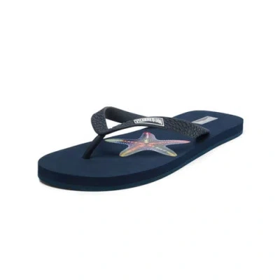 Vilebrequin Vbq Line Flip Flops In Bleu Marine