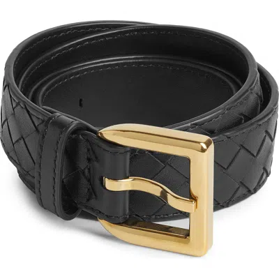 Bottega Veneta Cintura Intrecciato Leather Belt In Black