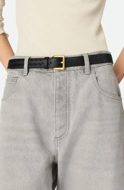 Bottega Veneta Cintura Intrecciato Leather Belt In Black