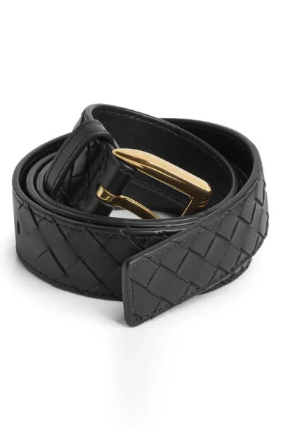 Bottega Veneta Cintura Intrecciato Leather Belt In Black