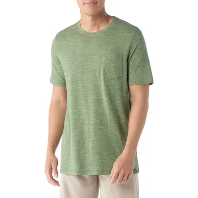 Smartwool Merino Wool Blend Pocket T-shirt In Fern Green Heather