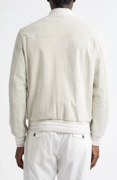 Eleventy Leather Bomber Jacket In White