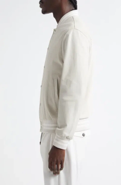 Eleventy Leather Bomber Jacket In White