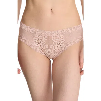 Natori Feathers Lace-trim And Mesh Hipster Briefs In Rose Beige Lace