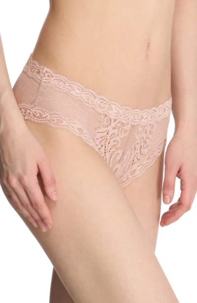 Natori Feathers Lace-trim And Mesh Hipster Briefs In Rose Beige Lace