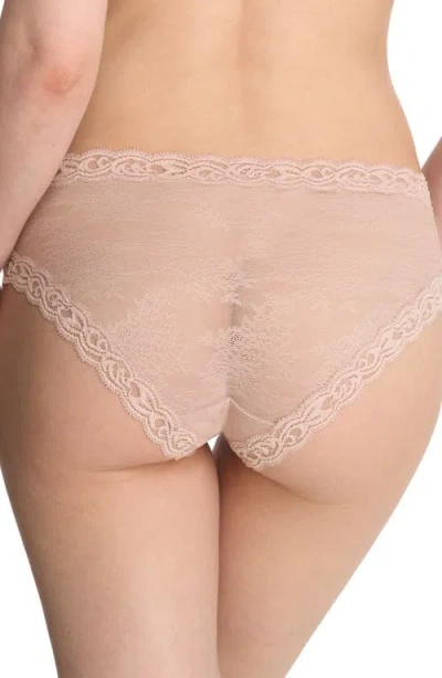 Natori Feathers Lace-trim And Mesh Hipster Briefs In Rose Beige Lace