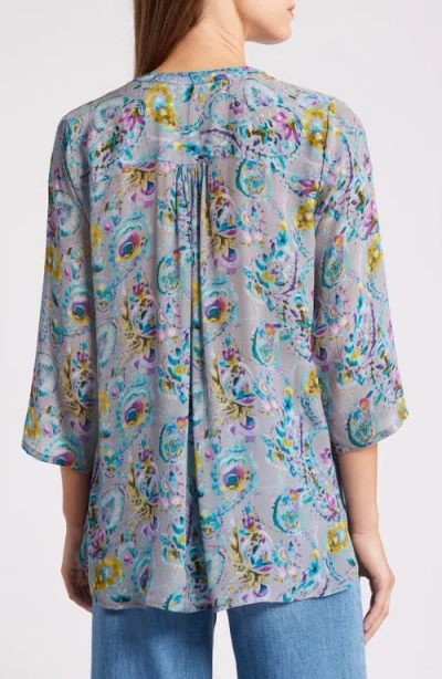 Apny Tie Neck Top In Grey Multi
