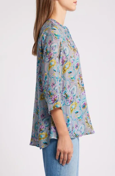 Apny Tie Neck Top In Grey Multi