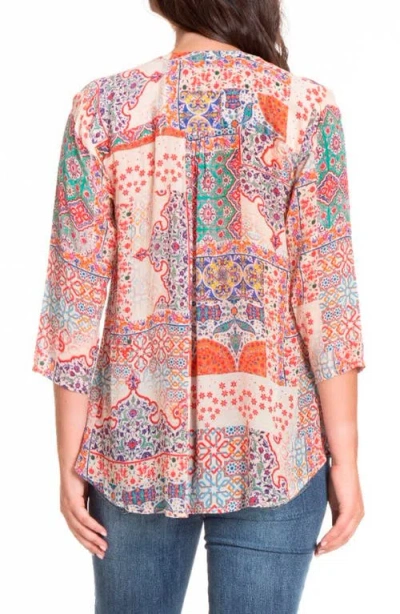 Apny Tie Neck Top In Orange Multi