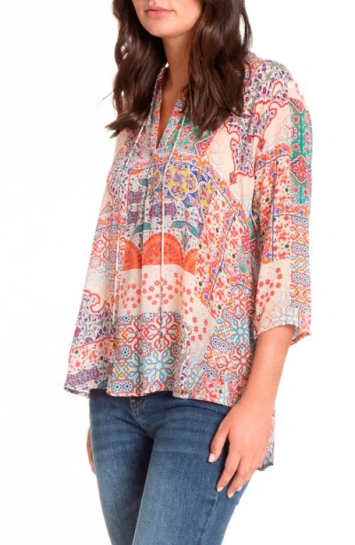 Apny Tie Neck Top In Orange Multi