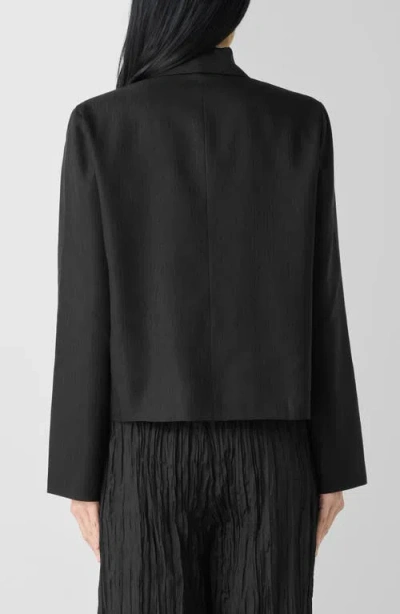 Eileen Fisher Shawl Collar Textured Silk Weave Double Breasted Jacket In Black