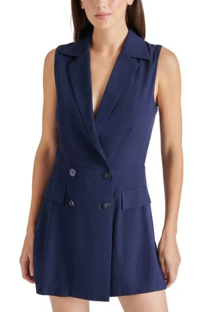 Steve Madden Paris Double Breasted Linen Blend Romper In Marine