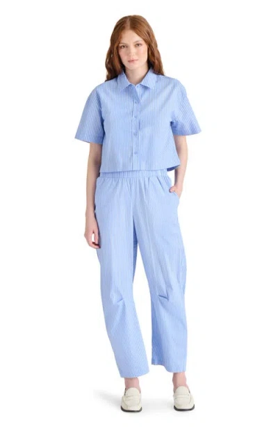 Steve Madden Womens Tula Striped Button Front Shirt Saelyn Striped Barrel Leg Pants In Blue