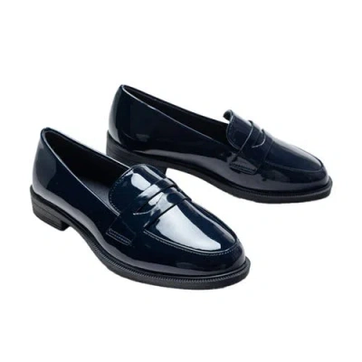 Moustache Patent-finish Penny Loafers In Navy