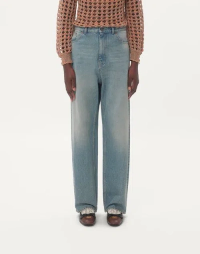 Valentino Stitched Belt Loops Straight Five-pocket Trousers In Blue