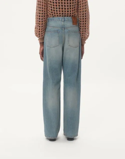 Valentino Stitched Belt Loops Straight Five-pocket Trousers In Blue