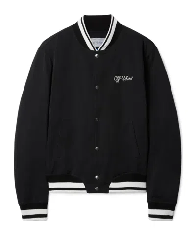 Off-white Off White Men `script Cotgab Souvenir` Varsity Jacket In Black