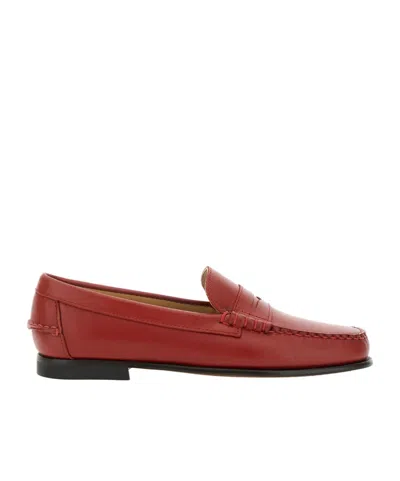 Sebago White Leather Danielle Pop Loafers In Red