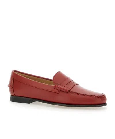 Sebago White Leather Danielle Pop Loafers In Red